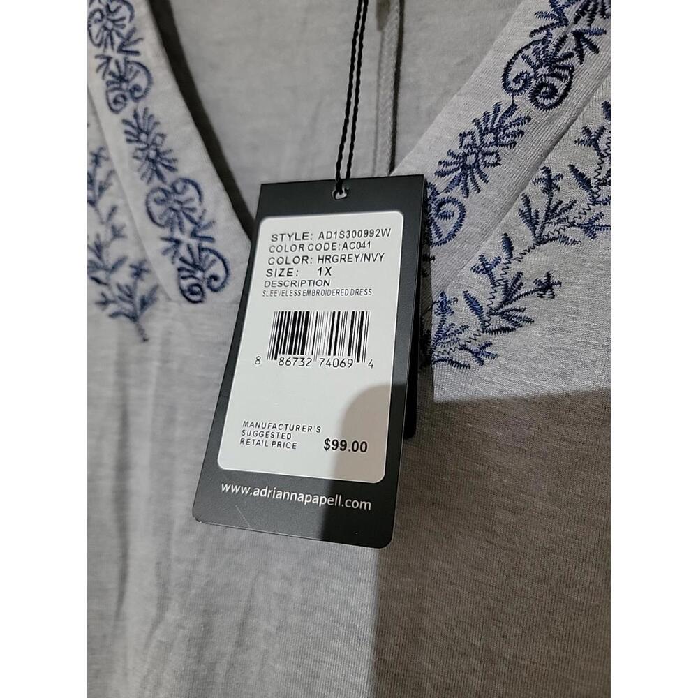 Adrianna Papell size 1X V-neck pullover Dress Embroidered sleeveless Beach Soft